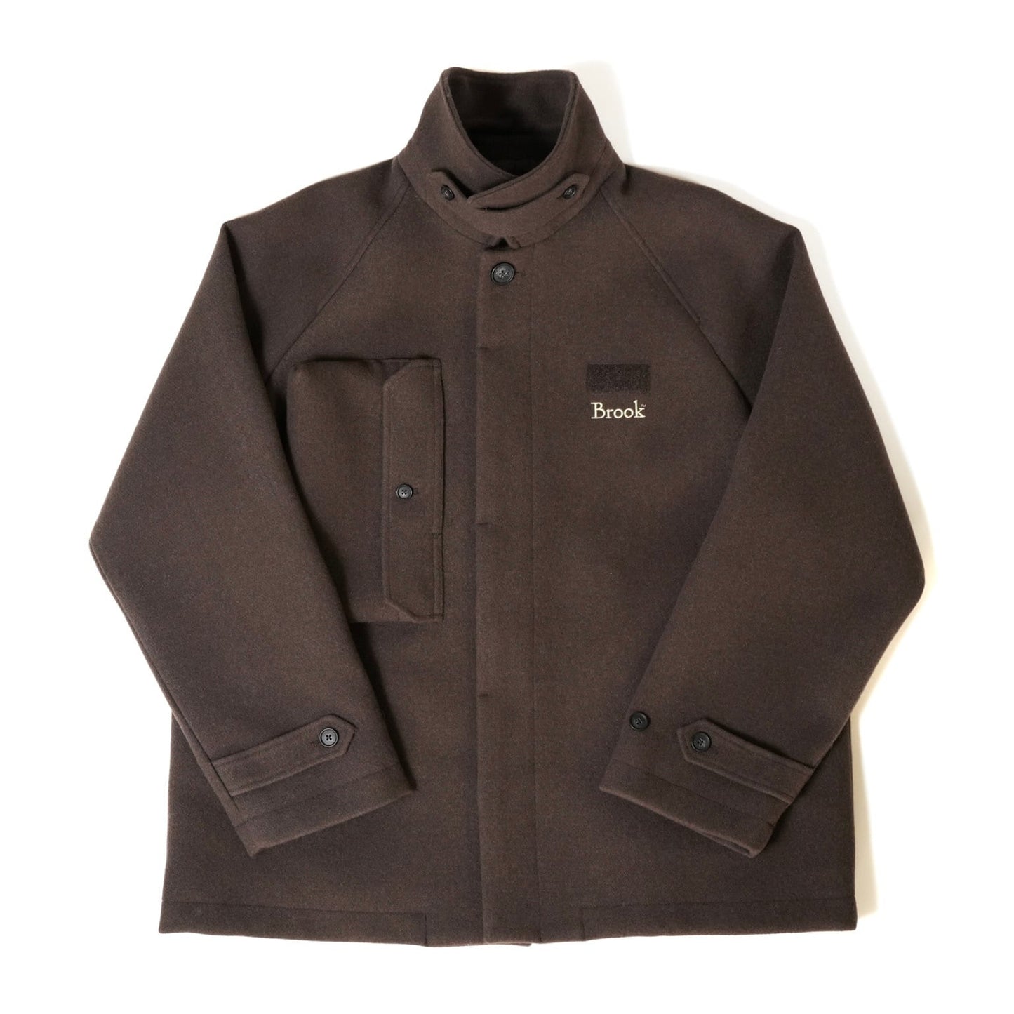 Brown) Stand Collar Coat