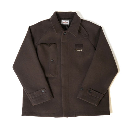 Brown) Stand Collar Coat