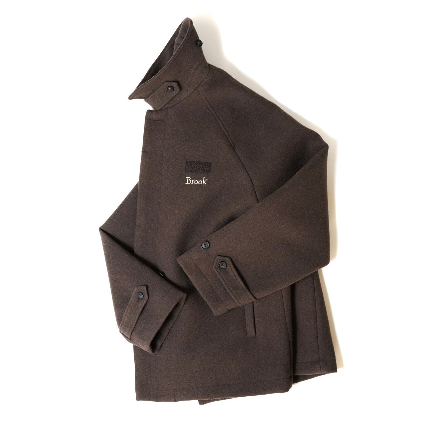 Brown) Stand Collar Coat