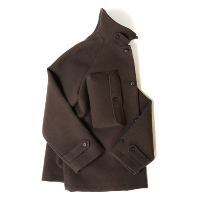 Brown) Stand Collar Coat